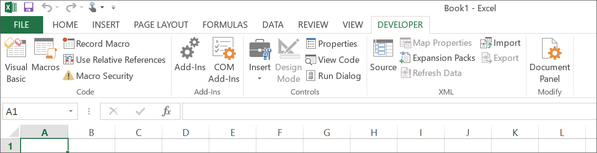 The activated Developer tab in Excel