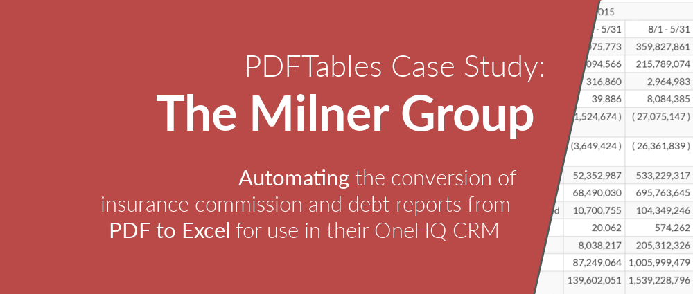 Milner Group Insurance brokerage automates PDF to Excel and realises 10x financial savings